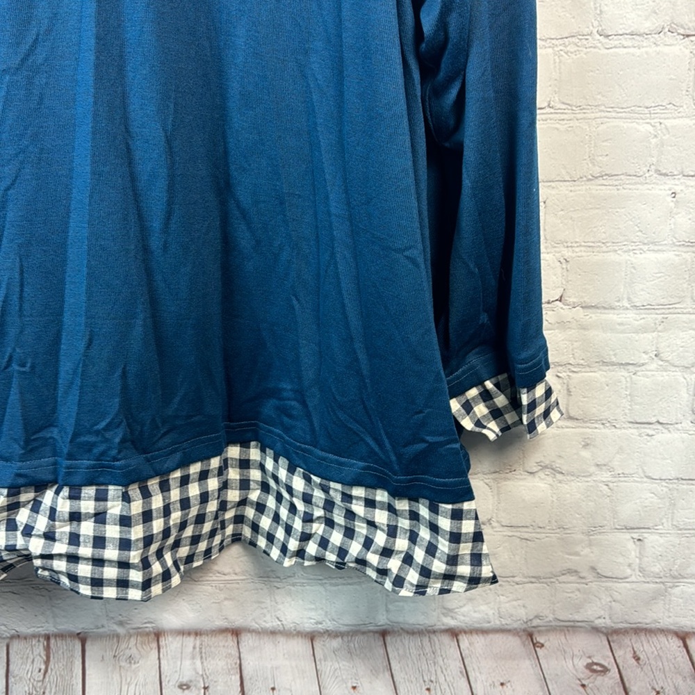 BloomChic Teal Blue And Check Pattern Layered Look Long Sleeve Top Plus 2X 6X - Picture 4 of 7